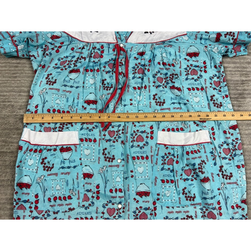 Moon Dance House Dress Women L Blue Fruit Hearts Snap Front Vintage Duster 93124 - Picture 8 of 13